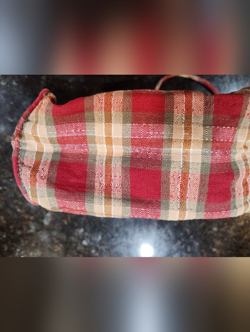 Longaberger Plaid Tote with Embroidered Apple Basket - Red, Brown & Cream - Picture 7 of 10